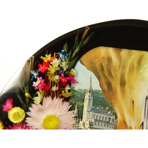 Vintage Our Lady of Lourdes Tabletop Clear Acrylic or Lucite Floral Shrine - Picture 12 of 15